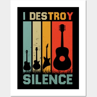 I Destroy Silence Funny Sarcastic Musician Quotes Retro Vintage Posters and Art